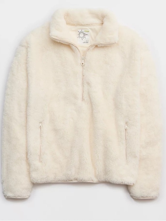 aerie Jackets & Blazers - Aerie fluffy Sherpa Cozy quarter Zip Faux Fur Pullover Jacket toasted coconut xl